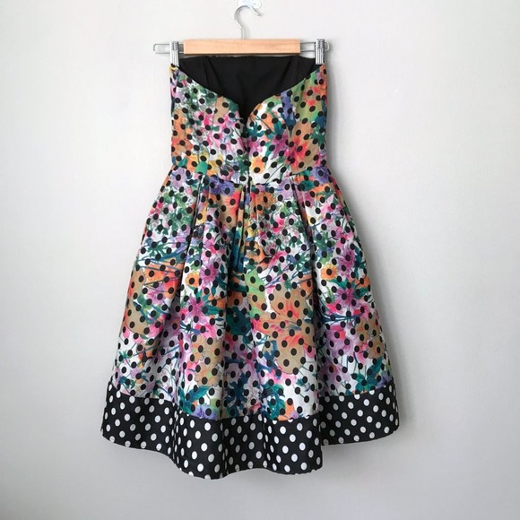 Anthropologie Sz 0 Corey Lynn Calter Polka Dot Strapless Floral Dress Was $298 - Picture 5 of 11